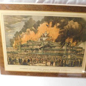 Vintage Currier and Ives Burning of New York Crystal Palace Art Plaque